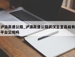 泸渝高速公路_泸渝高速公路武汉至宜昌段有平台公司吗